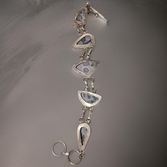 Uruguay Mined Moss Agate Vintage 925 7" Silver Bracelet - Picture 4 of 6